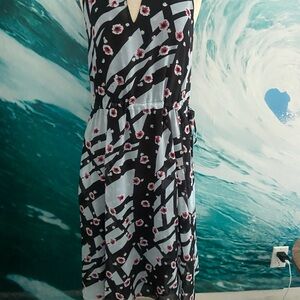 Anne Klein Black and White Floral Midi Dress